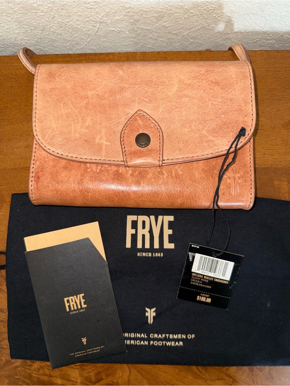 Authentic Frye Leather Melissa Crossbody Wallet- Dusty Rose